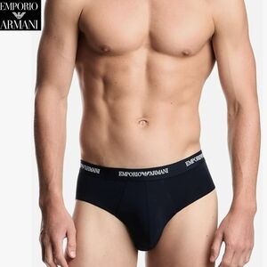 NWT Emporio Armani Men's Large Classic 'Armani Blue' Briefs w/ Elastic Logo Band